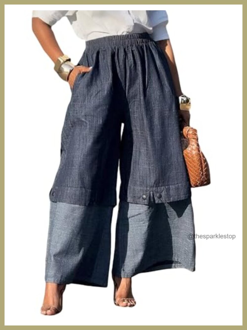 Wide Leg Palazzo Trousers High Waisted Patchwork Pants with Pockets Ankle Length